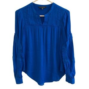Zac & Rachel Blue Bohemian Crochet Detail Long Sleeve Blouse. Size Small